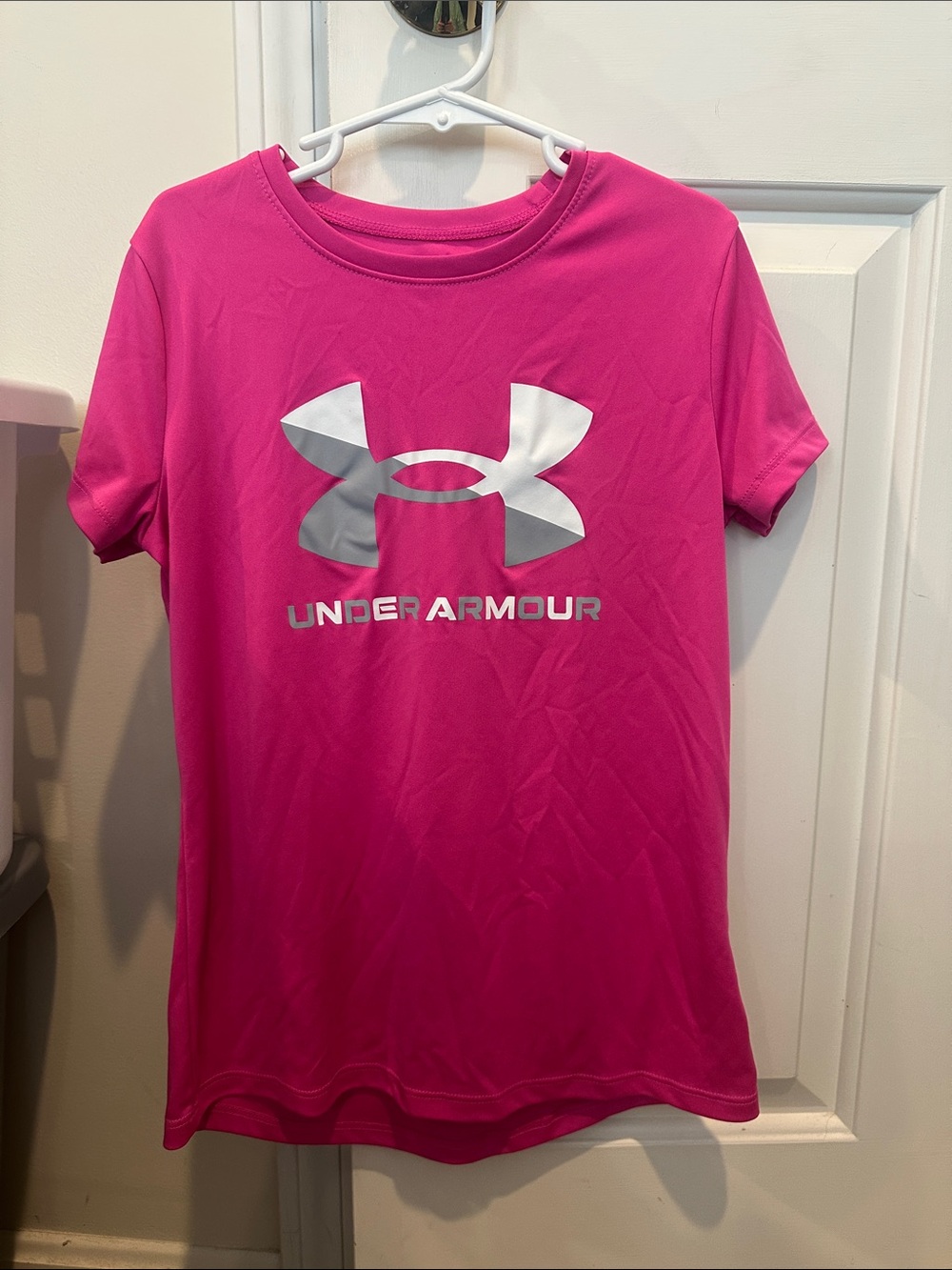 Under Armour Girls Hot Pink Tee with Silver Logo